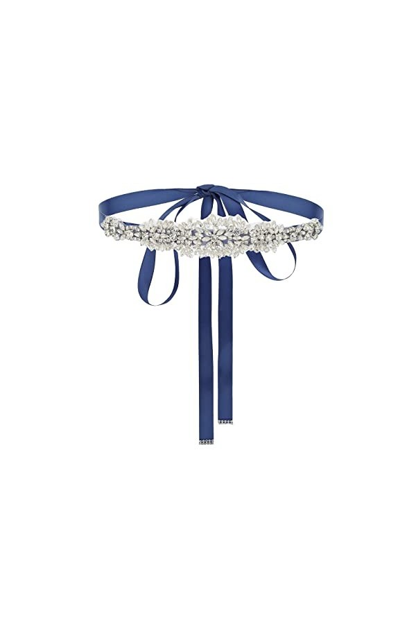 IYOU Ceinture de mariée Cristal Ceintures à Appliques Bleu Marine Strass Mariée Prom Robe de Mariée Ceinture Sash pour Femmes