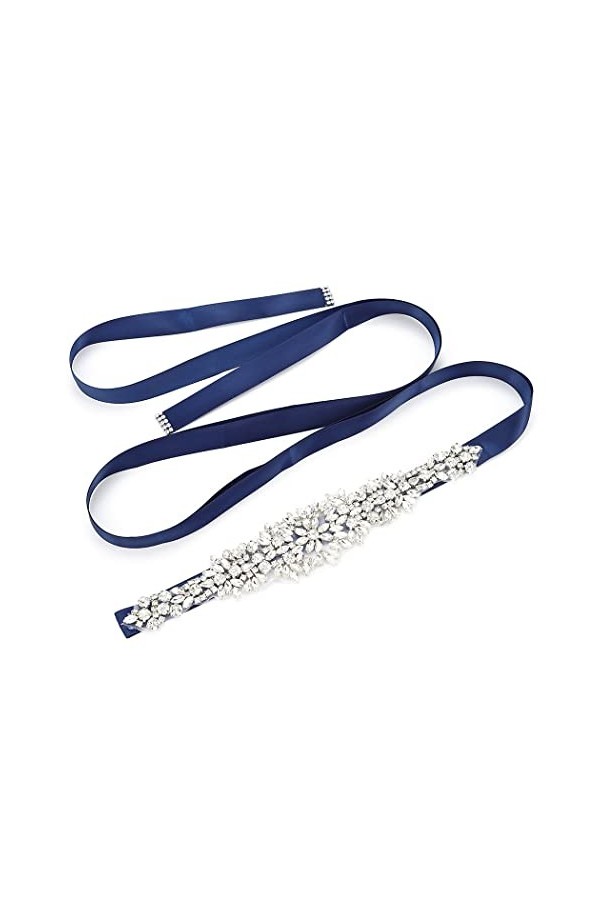IYOU Ceinture de mariée Cristal Ceintures à Appliques Bleu Marine Strass Mariée Prom Robe de Mariée Ceinture Sash pour Femmes