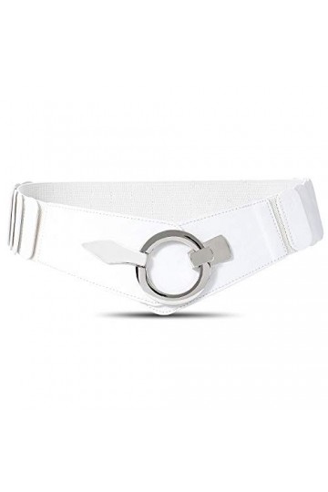 JASGOOD Ceinture élastique large pour femme avec boucle argentée, 03 - Blanc, 43-51W XL