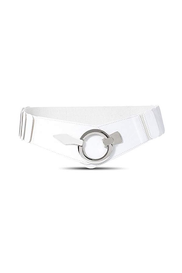 JASGOOD Ceinture élastique large pour femme avec boucle argentée, 03 - Blanc, 43-51W XL