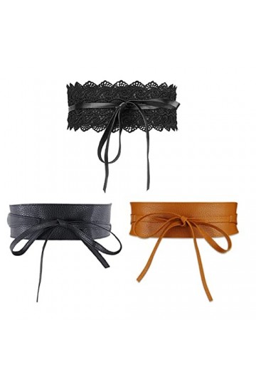 Btzthm 3 Pièces Ceinture Large Obi Similicuir, Ceinture Obi Élastique, vintage Ceinture Cinch, Ceinture Bande Cuir Synthétiqu