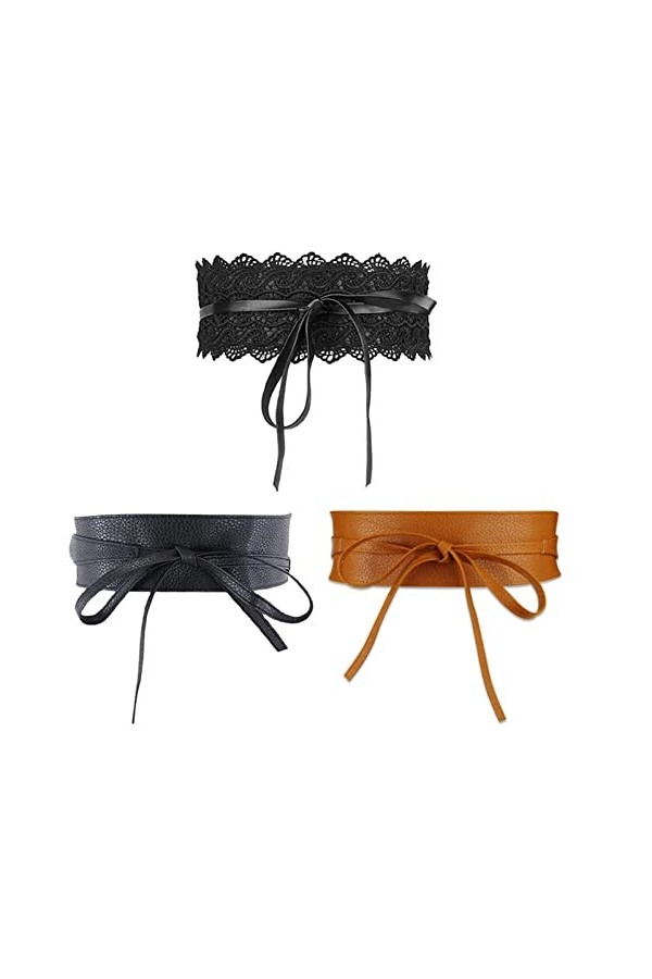 Btzthm 3 Pièces Ceinture Large Obi Similicuir, Ceinture Obi Élastique, vintage Ceinture Cinch, Ceinture Bande Cuir Synthétiqu
