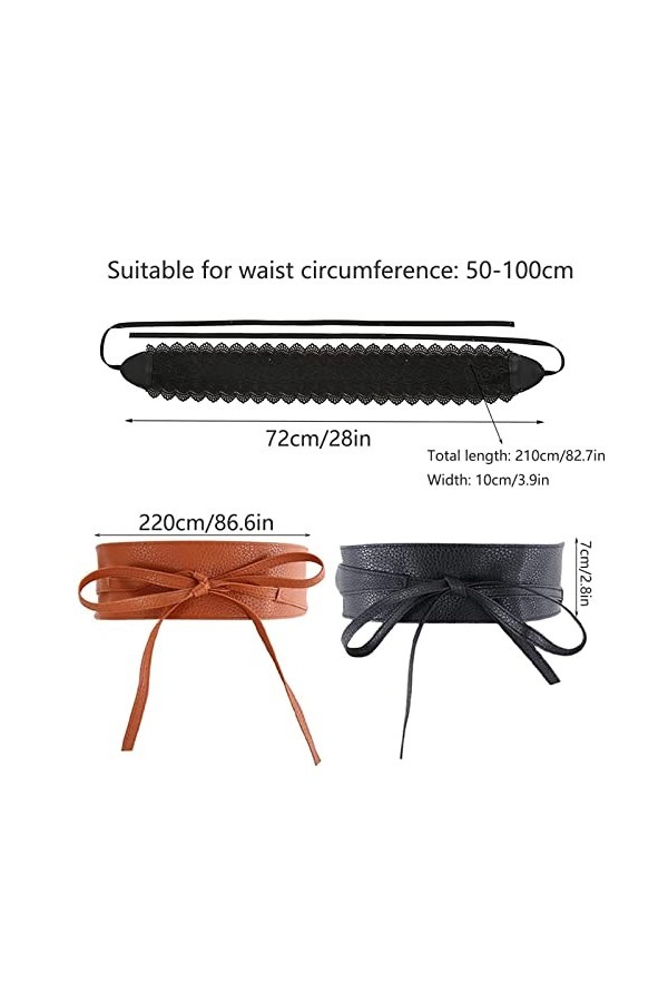 Btzthm 3 Pièces Ceinture Large Obi Similicuir, Ceinture Obi Élastique, vintage Ceinture Cinch, Ceinture Bande Cuir Synthétiqu