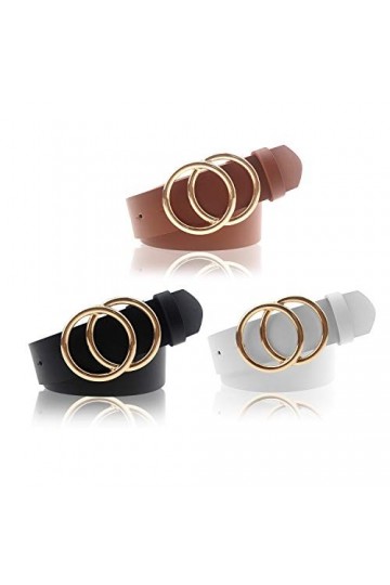 Udekit Ceinture en Faux Cuir avec Double Anneau Torique Ceinture en Cuir PU Souple pour Femme Fille Dame Petite 3 Pièces/Ens