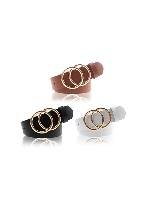 Udekit Ceinture en Faux Cuir avec Double Anneau Torique Ceinture en Cuir PU Souple pour Femme Fille Dame Petite 3 Pièces/Ens