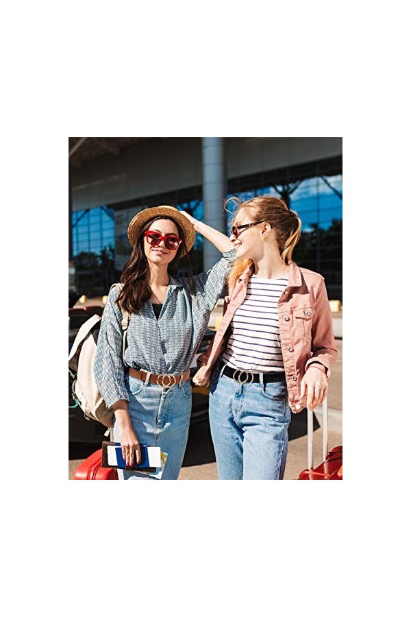 Udekit Ceinture en Faux Cuir avec Double Anneau Torique Ceinture en Cuir PU Souple pour Femme Fille Dame Petite 3 Pièces/Ens