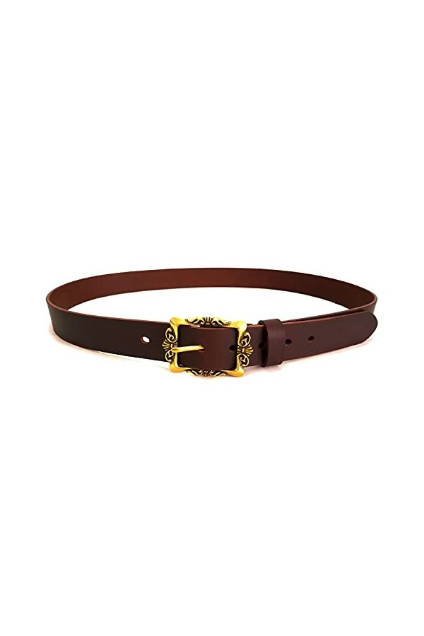 RARESTAN Ceinture pour femme en cuir véritable avec boucle descalier en laiton antique avec fleur vintage - Marron - 46W IT