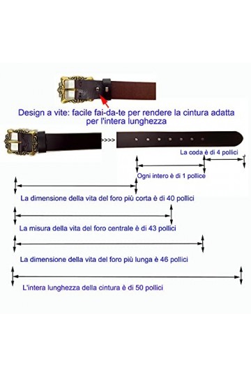 RARESTAN Ceinture pour femme en cuir véritable avec boucle descalier en laiton antique avec fleur vintage - Marron - 46W IT