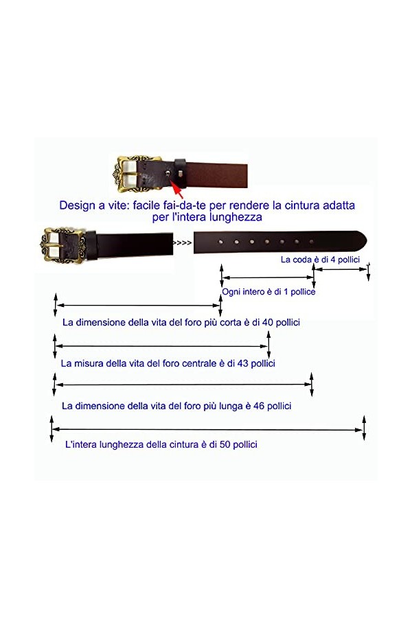 RARESTAN Ceinture pour femme en cuir véritable avec boucle descalier en laiton antique avec fleur vintage - Marron - 46W IT