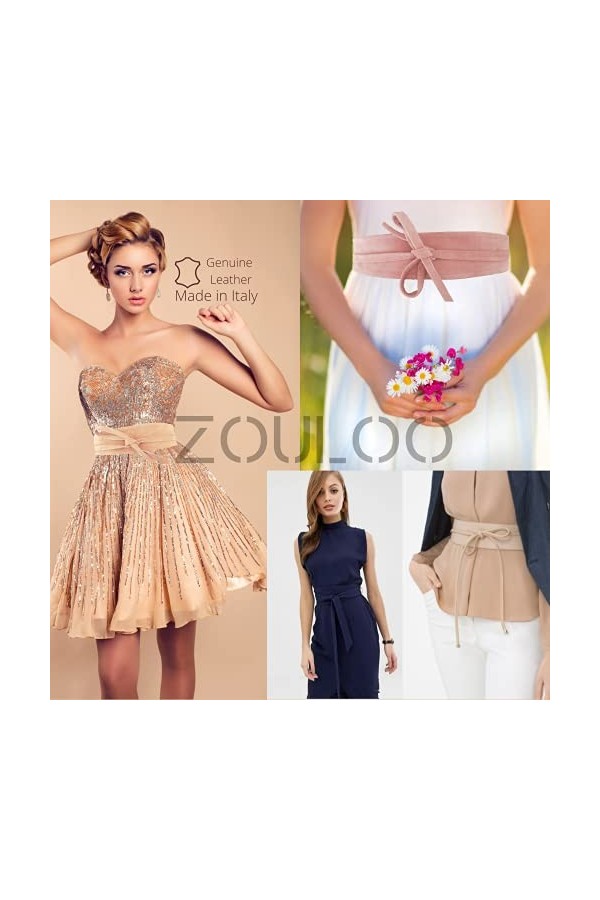 ZOULOO Ceinture Large En cuir veritable Pour Femme Style ObI , Ceinture En Croute De Cuir,, Ceinture Wrap a Nouer Taille 2, 4