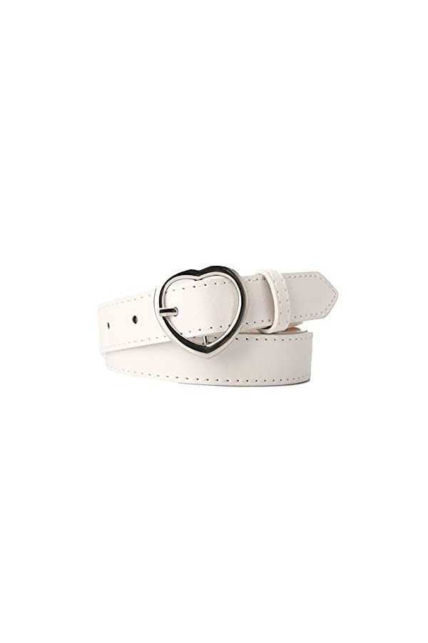 AWOCAN Ceinture tendance en cuir synthétique avec boucle en forme de cœur pour femme - Blanc - taille unique