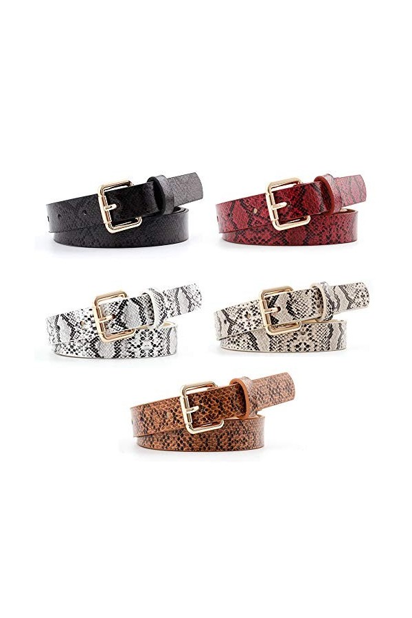 OuLi Store® Lot de 5PCS Ceinture Femme Motif Serpent Fine avec Boucle pour Robe Jeans Petite Ceinture femme Fine Ceinture en 