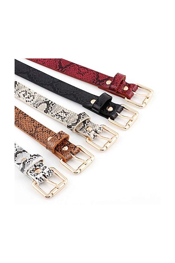 OuLi Store® Lot de 5PCS Ceinture Femme Motif Serpent Fine avec Boucle pour Robe Jeans Petite Ceinture femme Fine Ceinture en 