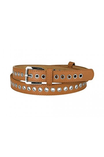 Allegra K Ceinture en cuir PU à œillets pour femmes avec boucle ardillon en métal Marron Fit waist up to 104cm/41