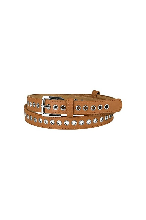 Allegra K Ceinture en cuir PU à œillets pour femmes avec boucle ardillon en métal Marron Fit waist up to 104cm/41