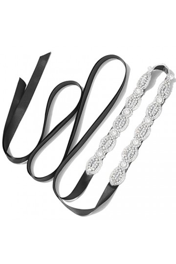 Kajeer Ceinture de robe de mariée en strass - Ceinture en appliques pour femmes Ceinture en cristal avec perles Style B-Noir