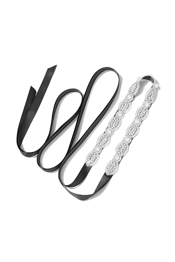 Kajeer Ceinture de robe de mariée en strass - Ceinture en appliques pour femmes Ceinture en cristal avec perles Style B-Noir