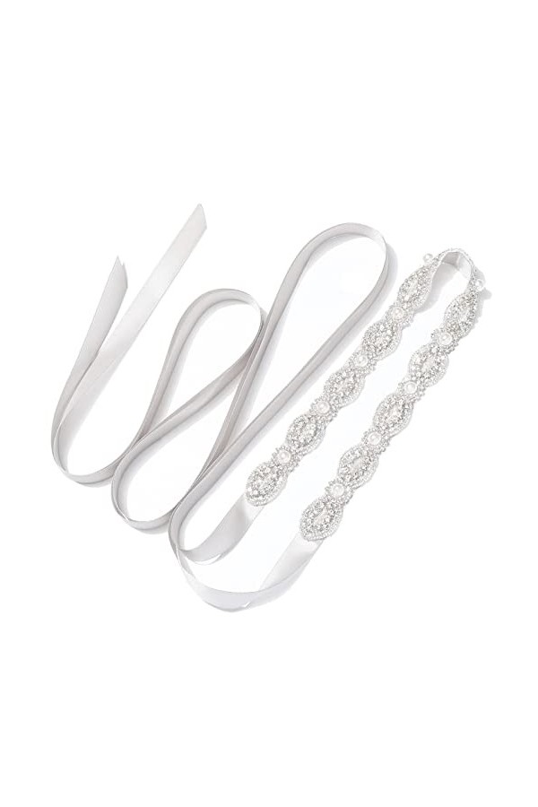 Kajeer Ceinture de robe de mariée en strass - Ceinture en appliques pour femmes Ceinture en cristal avec perles Style B-Noir