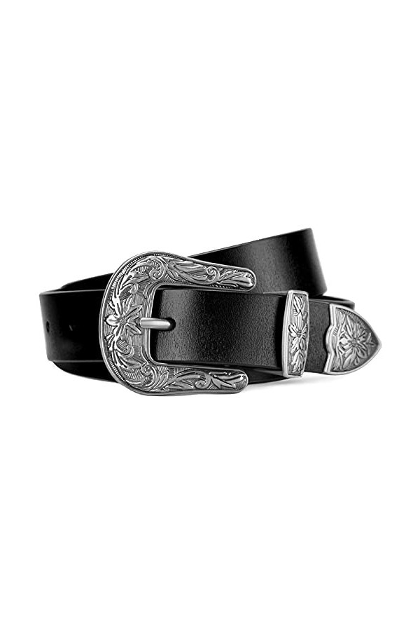 BISON DENIM ceinture vintage en cuir pour femme, 2,8 cm de large avec boucle ardillon sculptée, convient aux jeans et aux vêt