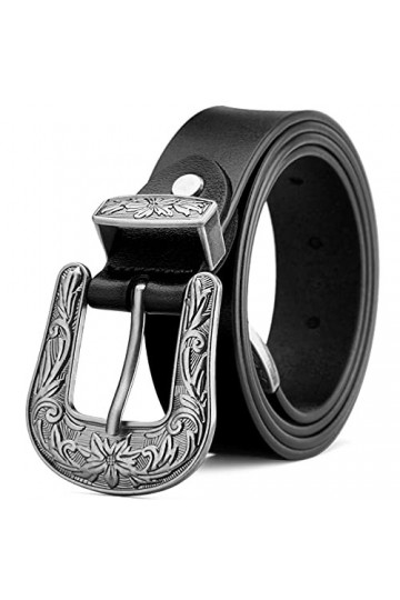 BISON DENIM ceinture vintage en cuir pour femme, 2,8 cm de large avec boucle ardillon sculptée, convient aux jeans et aux vêt