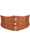 Lamdgbway - Ceinture cintrée en cuir PU pour femmes - Ceinture large élastique vintage avec boutons à pression - Marron