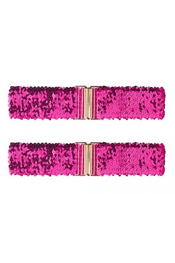 Allegra K Mesdames Shinny large taille ceintures Interlock boucles paillettes décor extensible ceintures pour femmes 2 pièces