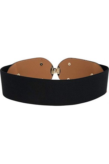 BlackButterfly Large Élastique Vintage Sangle Métal Emboîtement Boucle Ceinture Noir, XL 