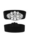 Sethexy Strass Élastique Ceinture Le noir Cristal Large Sétirer Ceintures pour femmes Fleur Ceintures de serrage pour Robe 