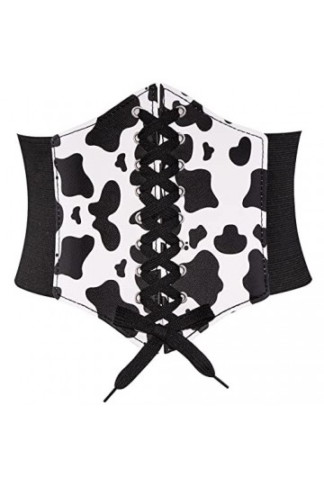 Lamdgbway Corset En Cuir à Lacets Ceinture De Taille élastique Ceinture De Taille Rétro Pour Femmes Grils Cow Black 70cm