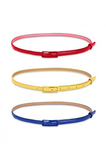 Sourcingmap Ceinture skinny en cuir verni pour femme pour pantalon habillé en jean avec boucle en alliage Rouge+jaune+saphir 