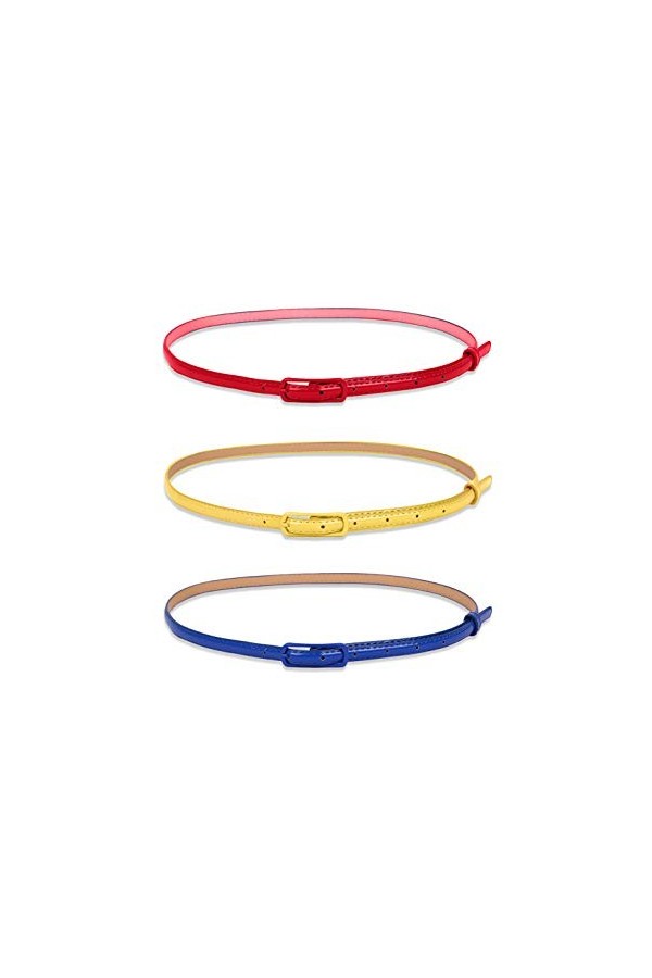 Sourcingmap Ceinture skinny en cuir verni pour femme pour pantalon habillé en jean avec boucle en alliage Rouge+jaune+saphir 