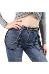 CHIC DIARY Ceinture punk pour femme avec chaîne en métal en cuir synthétique gothique - Noir - Ceinture décorative pour jeans