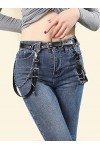 CHIC DIARY Ceinture punk pour femme avec chaîne en métal en cuir synthétique gothique - Noir - Ceinture décorative pour jeans