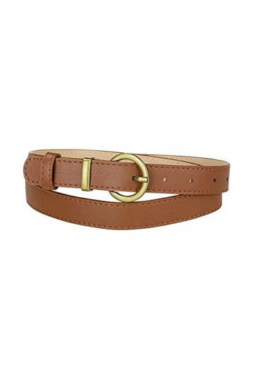 Allegra K Ceinture fine en cuir synthétique pour femme avec boucle ardillon en métal Bronze, marron foncé, taille 80/96 cm