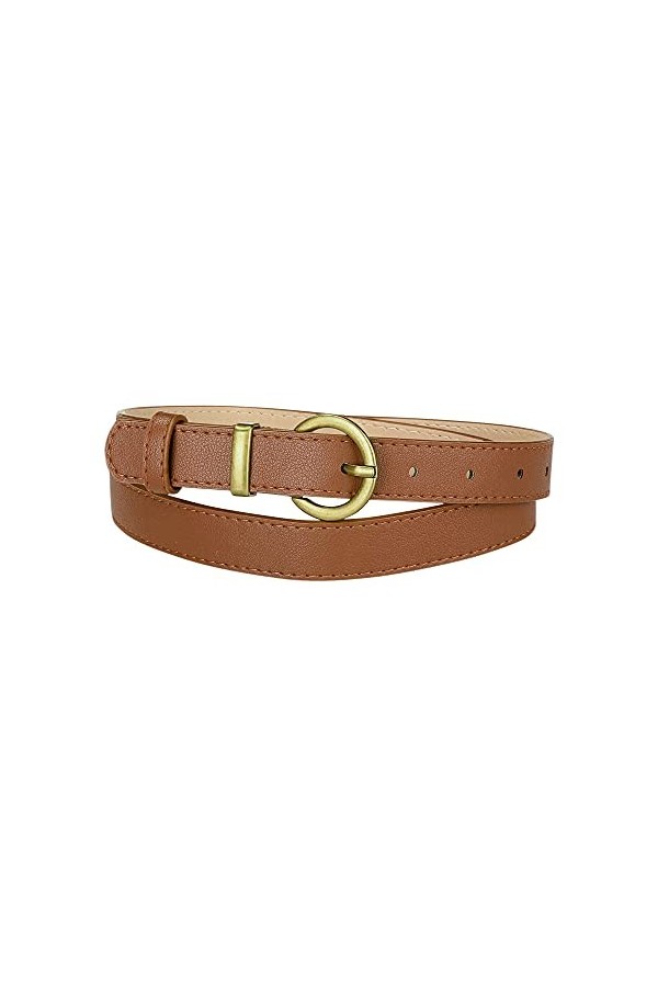Allegra K Ceinture fine en cuir synthétique pour femme avec boucle ardillon en métal Bronze, marron foncé, taille 80/96 cm