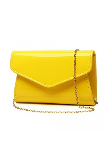 Pochette en cuir verni pour femme - Sac à main de soirée élégant pour Noël, mariage, bal de fin dannée, jaune