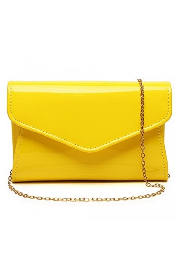Pochette en cuir verni pour femme - Sac à main de soirée élégant pour Noël, mariage, bal de fin dannée, jaune