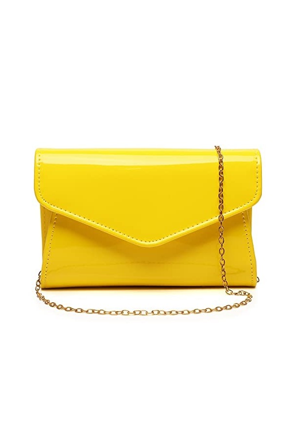Pochette en cuir verni pour femme - Sac à main de soirée élégant pour Noël, mariage, bal de fin dannée, jaune