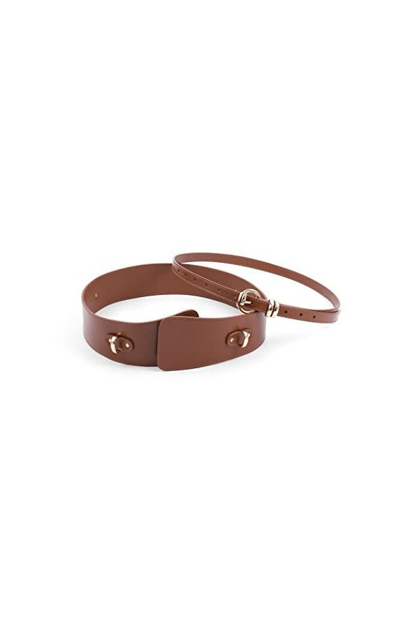 Sethexy Aux femmes Cuir Ceintures Sétirer brun Ceinture Élastique avec du métal Épingler Boucle Cuir Mode Ceinture Double us