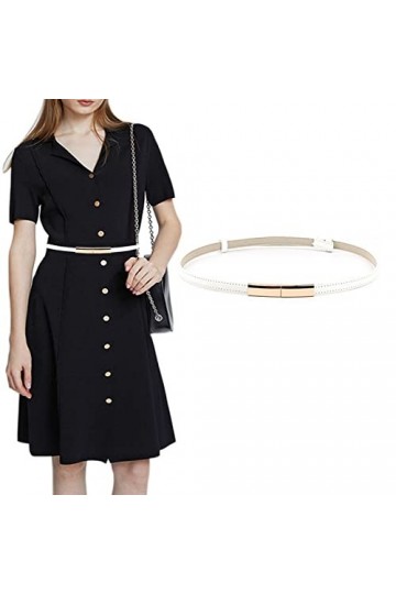 Golden Apple Ceinture fine réglable en cuir fin avec boucle en métal pour femmes et filles, blanc, M
