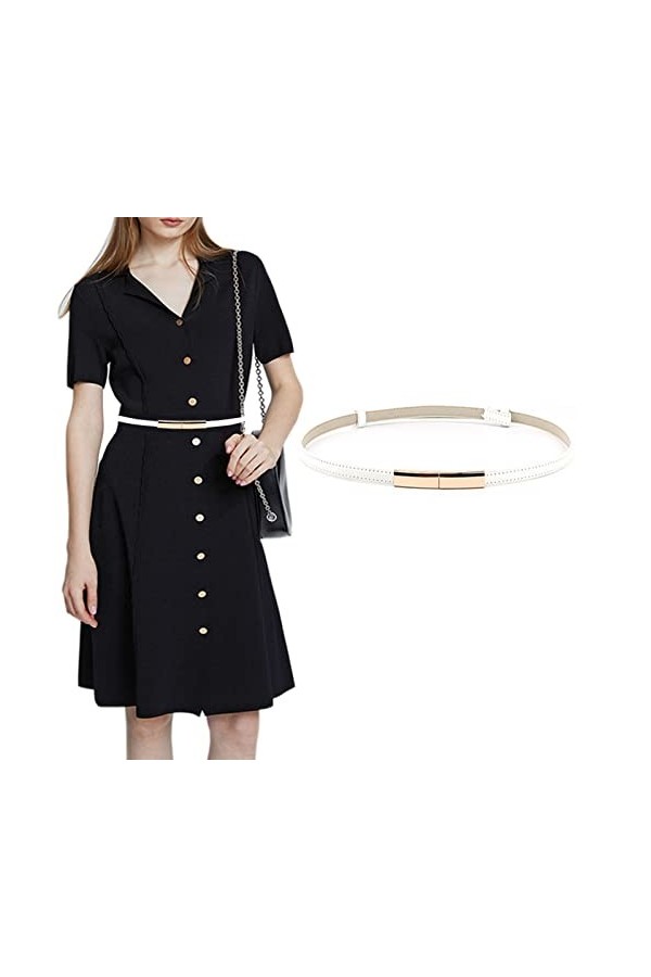 Golden Apple Ceinture fine réglable en cuir fin avec boucle en métal pour femmes et filles, blanc, M