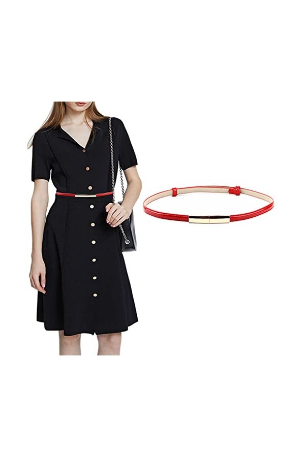 Golden Apple Ceinture fine réglable en cuir fin avec boucle en métal pour femmes et filles, blanc, M