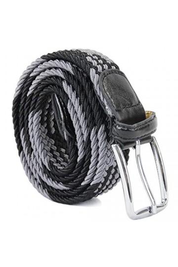 Leoodo Ceinture extensible pour homme et femme - Ceinture élastique et extensible tressée avec boucle en métal, noir/gris, 11