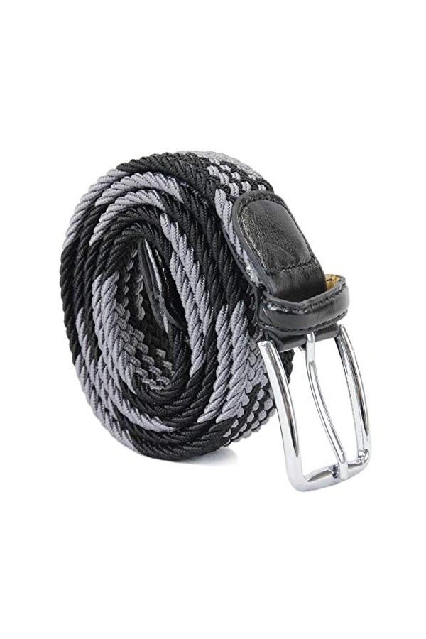 Leoodo Ceinture extensible pour homme et femme - Ceinture élastique et extensible tressée avec boucle en métal, noir/gris, 11