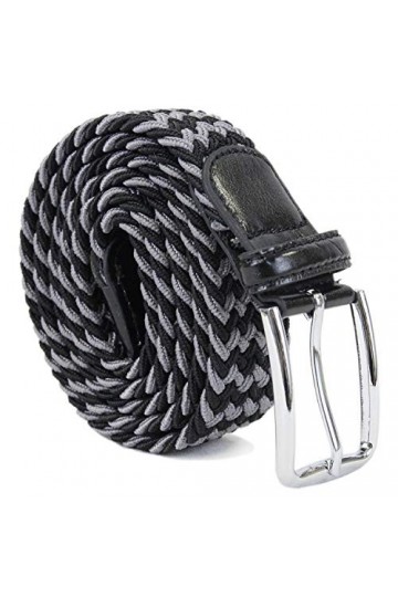 Leoodo Ceinture extensible pour homme et femme - Ceinture élastique et extensible tressée avec boucle en métal, Gris/noir., 1