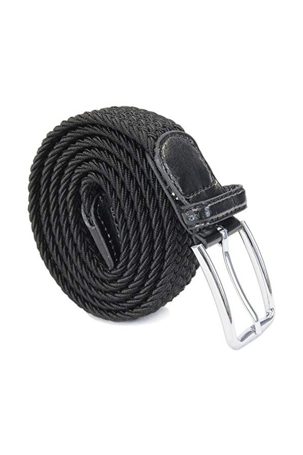 Leoodo Ceinture extensible pour homme et femme - Ceinture élastique et extensible tressée avec boucle en métal, Noir , 110