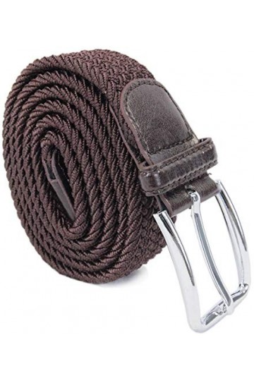 Leoodo Ceinture extensible pour homme et femme - Ceinture élastique et extensible tressée avec boucle en métal, marron foncé,