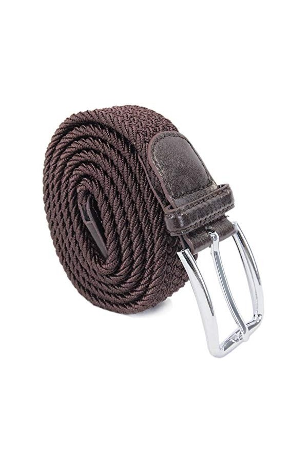 Leoodo Ceinture extensible pour homme et femme - Ceinture élastique et extensible tressée avec boucle en métal, marron foncé,