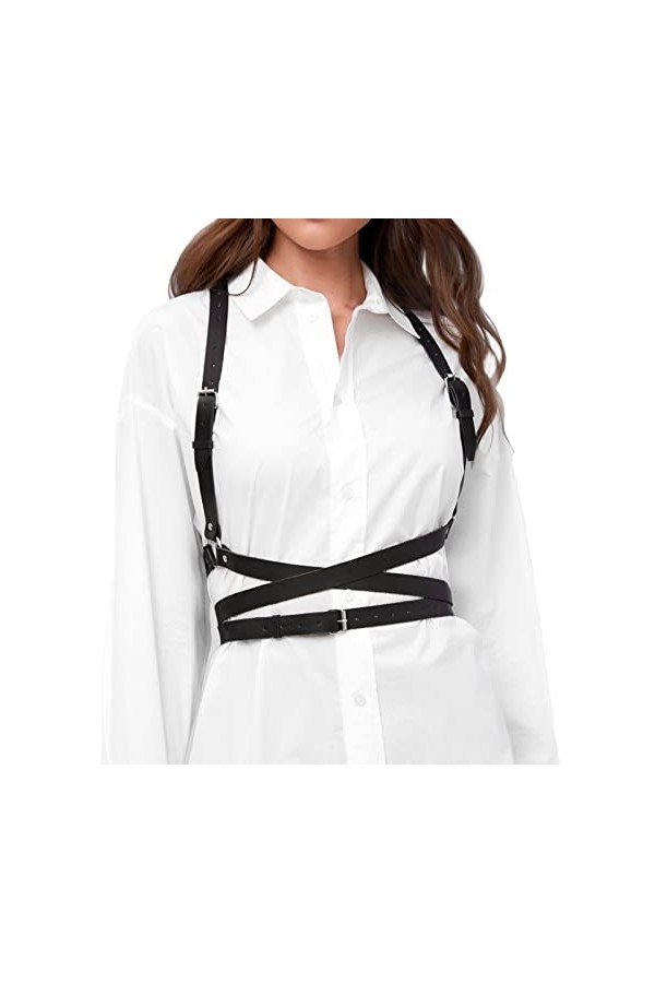 AYNKH Ceinture punk en cuir PU avec chaîne de poitrine réglable avec cercle gothique pour homme et femme, cosplay, robe de fê