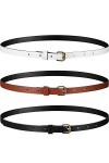 3 Pièces Ceintures Fines pour Femmes d’Hiver Ceinture Fine de Robe en Cuir PU avec Boucle en Alliage de Bronze Blanc, Noir, 